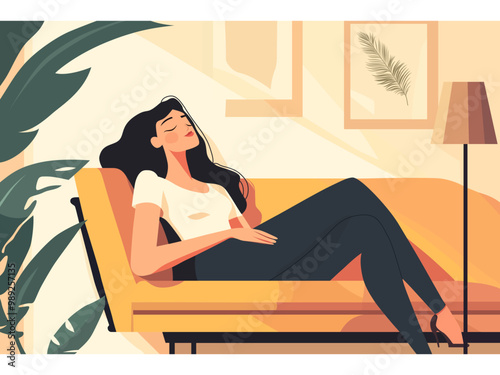 woman relaxing home confident woman going forward with her life goals vector illustration