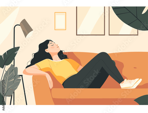 woman relaxing home confident woman going forward with her life goals vector illustration