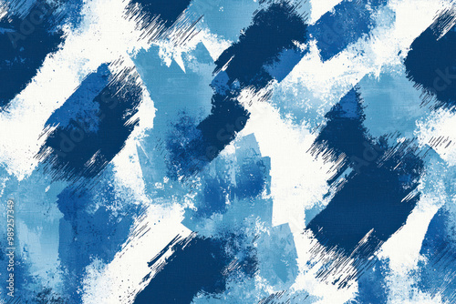 Abstract brush stroke painting Blue and white brush seamless pattern Dirty blue, navy pattern. Gruge texture seamless background.