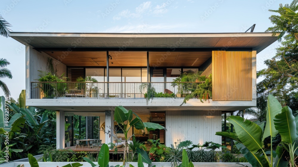 Fototapeta premium Modern Concrete House in Tropical Garden