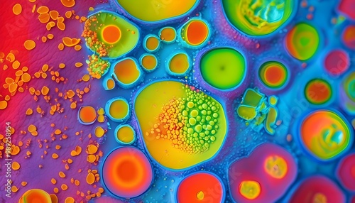 Vibrant Microcosm of Plant Cells Under a Microscope photo