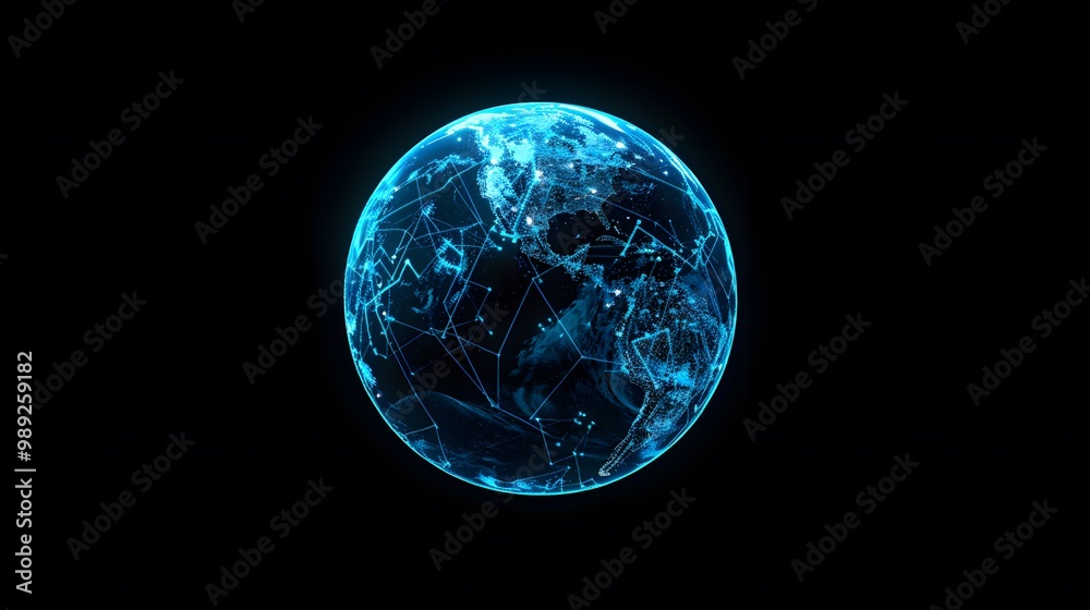 Abstract Blue Planet Earth with Glowing Connections Abstract Blue Planet Earth with Glowing Connections