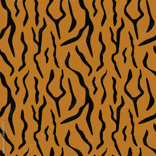 seamless pattern with tiger coloring. the texture of the fur is orange black. Animal print