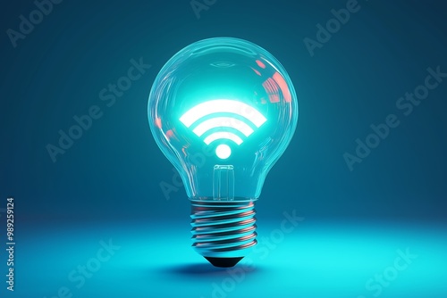 Futuristic concept of a WiFi signal icon glowing within a light bulb, symbolizing innovation and connectivity. photo