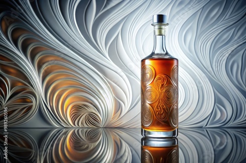High-stemmed glass with elegant swirling patterns, placed on a luxurious white background