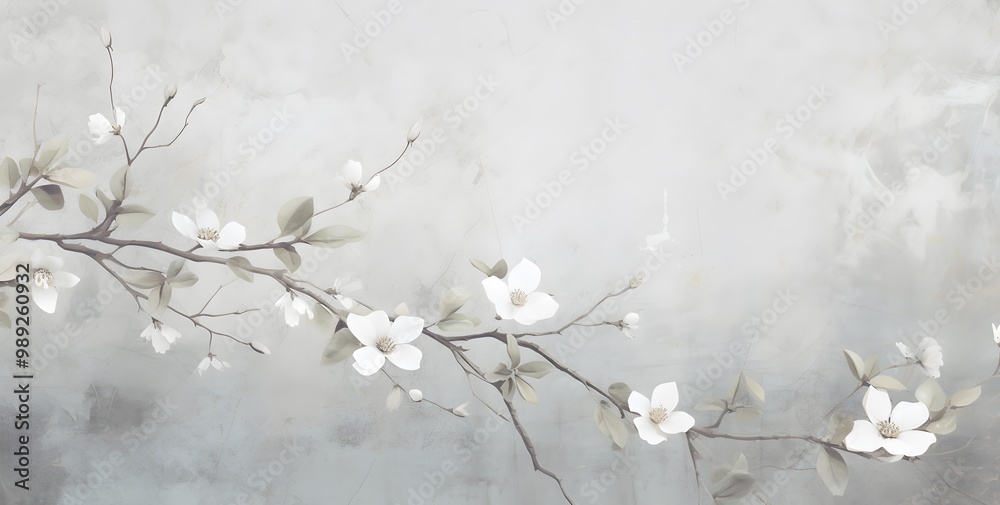 Delicate White Floral Branch on Grunge Background Delicate White Floral Branch on Grunge Background
