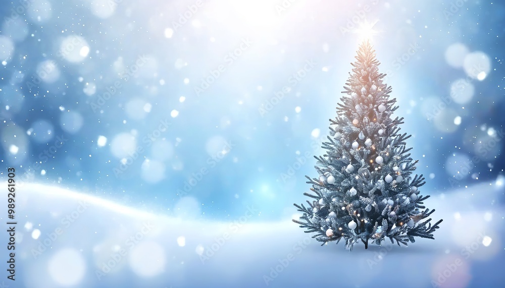 Frosty Christmas Tree in a Winter Wonderland with glittering golden lights and sparkling snow, abstract background of a softly defocused snowy night. Made with Generative AI Technology Frosty Christmas Tree in a Winter Wonderland with glittering golden lights and sparkling snow, abstract background of a softly defocused snowy night. Made with Generative AI Technology
