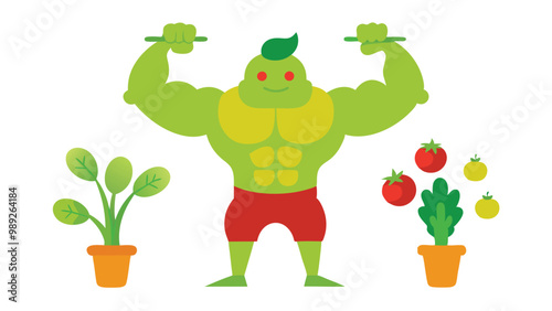 Vegetarian bodybuilders. Bodybuilder made from different vegetables as a vector illustration