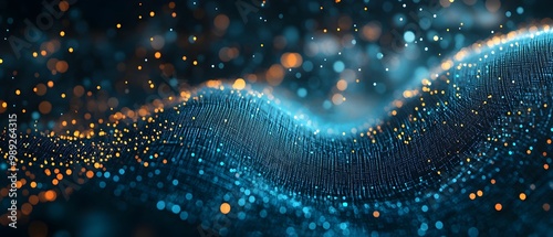 Digital signal processing in telecommunication highlighting the transformation of analog signals into digital data  photography concept with glowing waves neon lines and abstract background