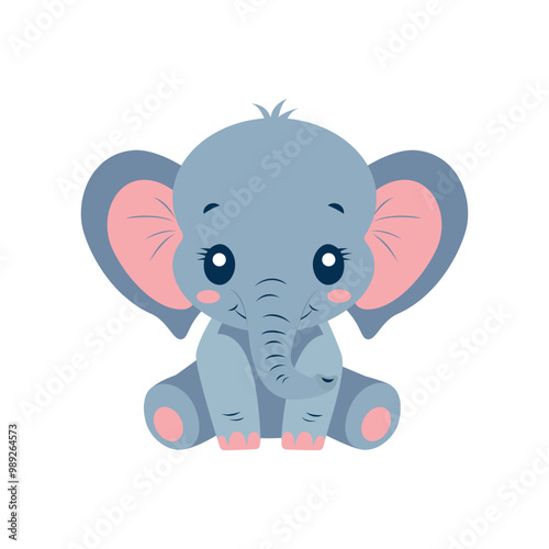 Cute image of a baby elephant sitting on a white background. Vector