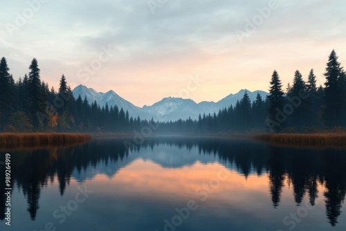 Tranquil Serenity at Mountain Lake - Peaceful Mindfulness Landscape with Reflective Sky and Gentle Cloud Movements