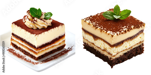 Delicious tiramisu dessert on a transparent background photo