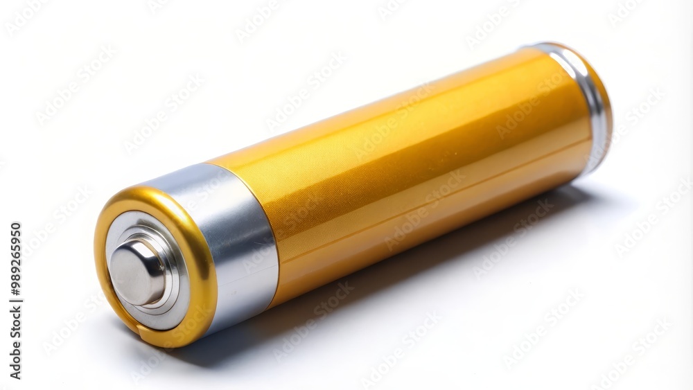 Single aa battery is laying on its side on a white background Single aa battery is laying on its side on a white background