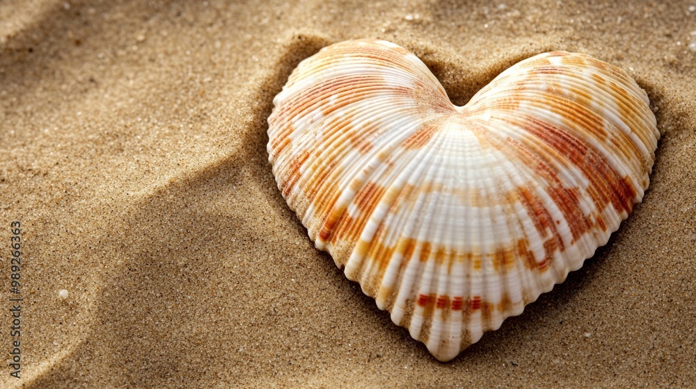 Heart-shaped seashell resting on golden sand, symbolizing love and romance by the sea. Natural beauty of ocean treasures captured in warm sunlight. Heart-shaped seashell resting on golden sand, symbolizing love and romance by the sea. Natural beauty of ocean treasures captured in warm sunlight.