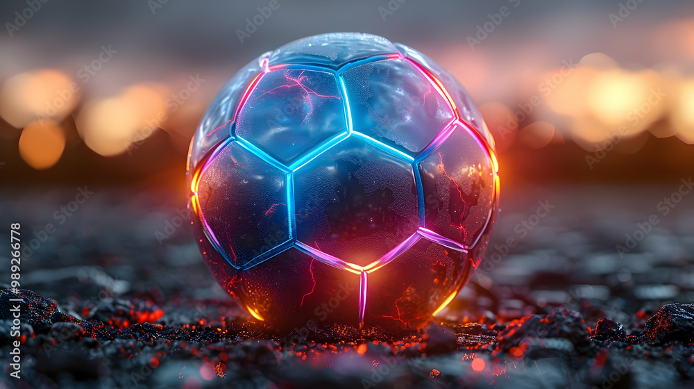 Naklejka premium Glowing Soccer Ball on Hot Coals 3D Illustration