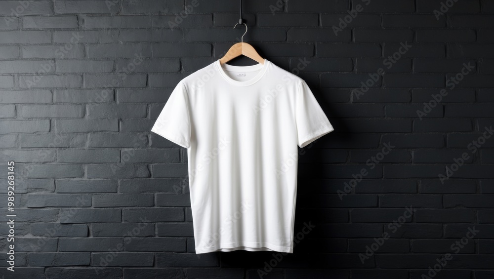 Plain white t-shirt on wooden hanger Plain white t-shirt on wooden hanger