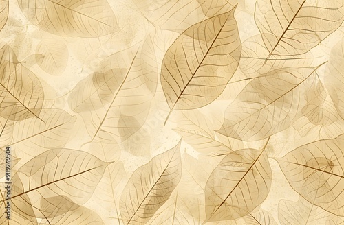 Vintage Sepia Leaf Pattern on Aged Paper