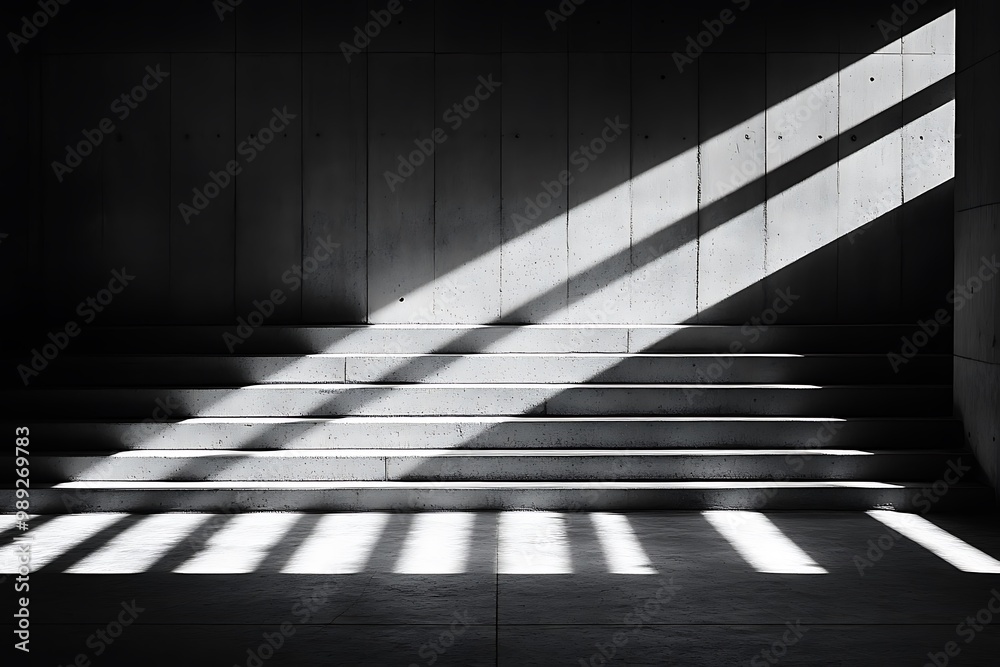 Black and white photo of stairs illuminated by bright sunlight. Black and white photo of stairs illuminated by bright sunlight.