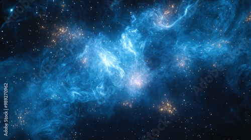 Abstract blue nebula with stars in the dark space.