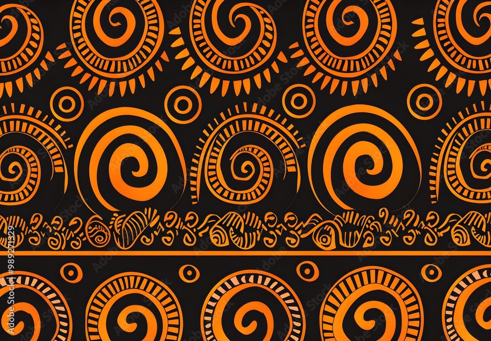 Seamless African Tribal Pattern with Spiral & Stripes Seamless African Tribal Pattern with Spiral & Stripes