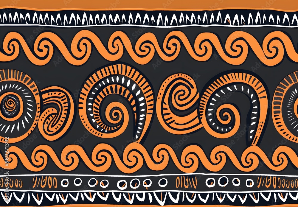 African Tribal Pattern with Spirals and Stripes African Tribal Pattern with Spirals and Stripes