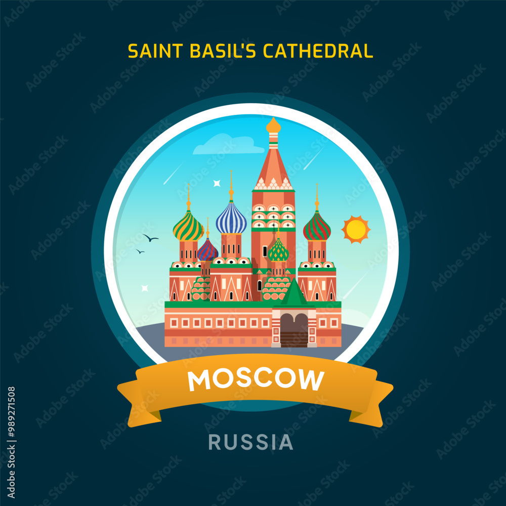 Obraz premium Russia Landmark Badge, Saint Basil's Cathedral