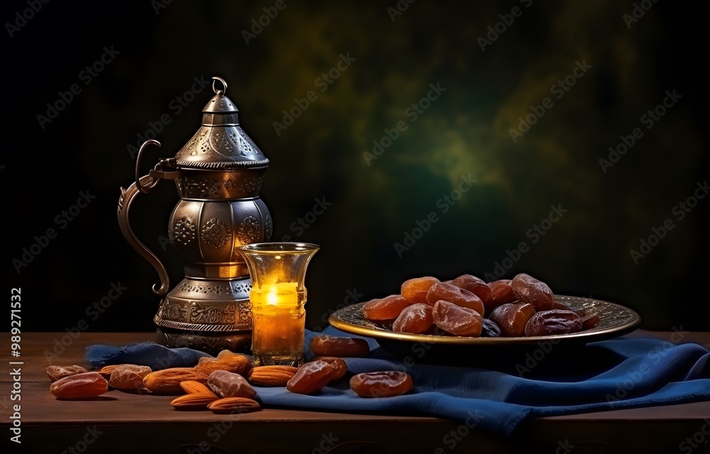Ramadan Feast: Dates, Lamp, and Candlelight