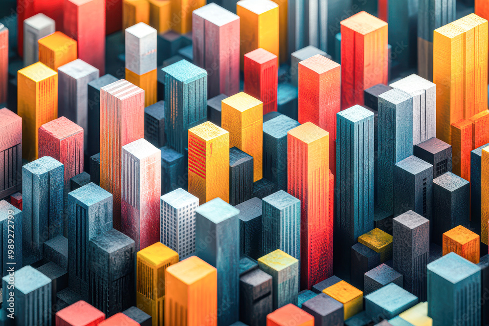 A cityscape made of blocks of different colors A cityscape made of blocks of different colors