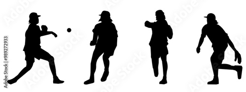 Set of Baseball players silhouettes. Different poses. Baseball icon vector. Isolated on a white background.