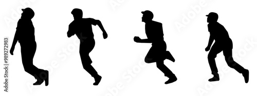 Set of Baseball players silhouettes. Different poses. Baseball icon vector. Isolated on a white background.