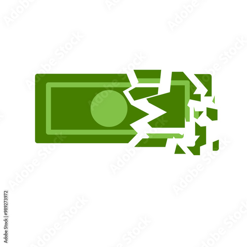 Hyperinflation. Money loses its value. The bill crumbles into pieces. Flat vector illustration.