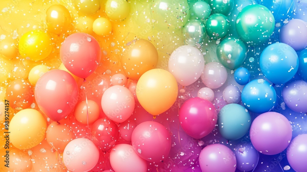 A vibrant, abstract background filled with a jumble of rainbow-colored balloons, evoking a sense of celebration. A vibrant, abstract background filled with a jumble of rainbow-colored balloons, evoking a sense of celebration.