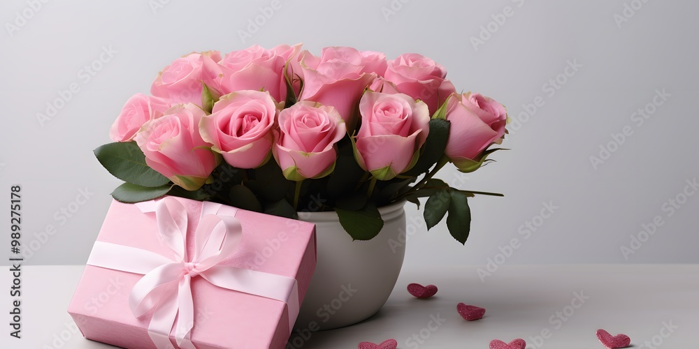 Pink Roses Bouquet with Gift Box and Heart Card Pink Roses Bouquet with Gift Box and Heart Card