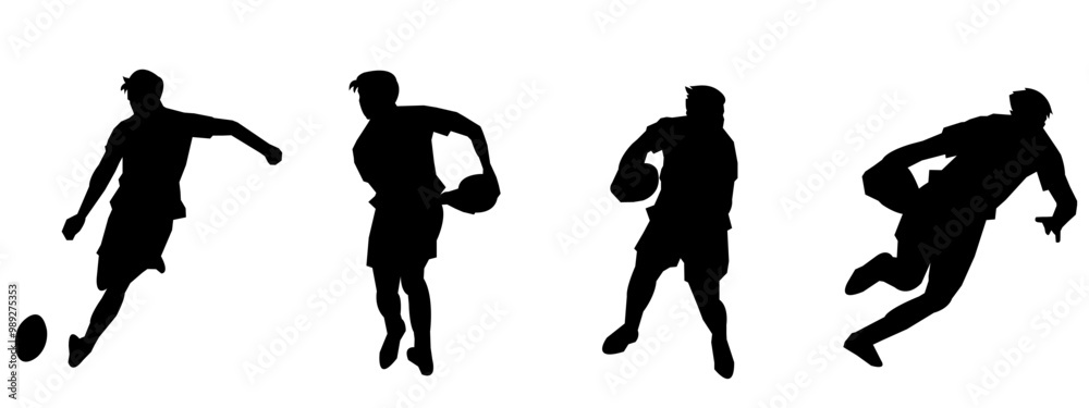 Set of silhouettes of male rugby athletes. Isolated on white background. Vector illustration. Set of silhouettes of male rugby athletes. Isolated on white background. Vector illustration.