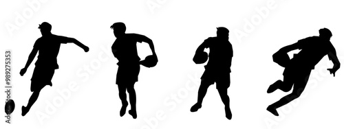 Set of silhouettes of male rugby athletes. Isolated on white background. Vector illustration.