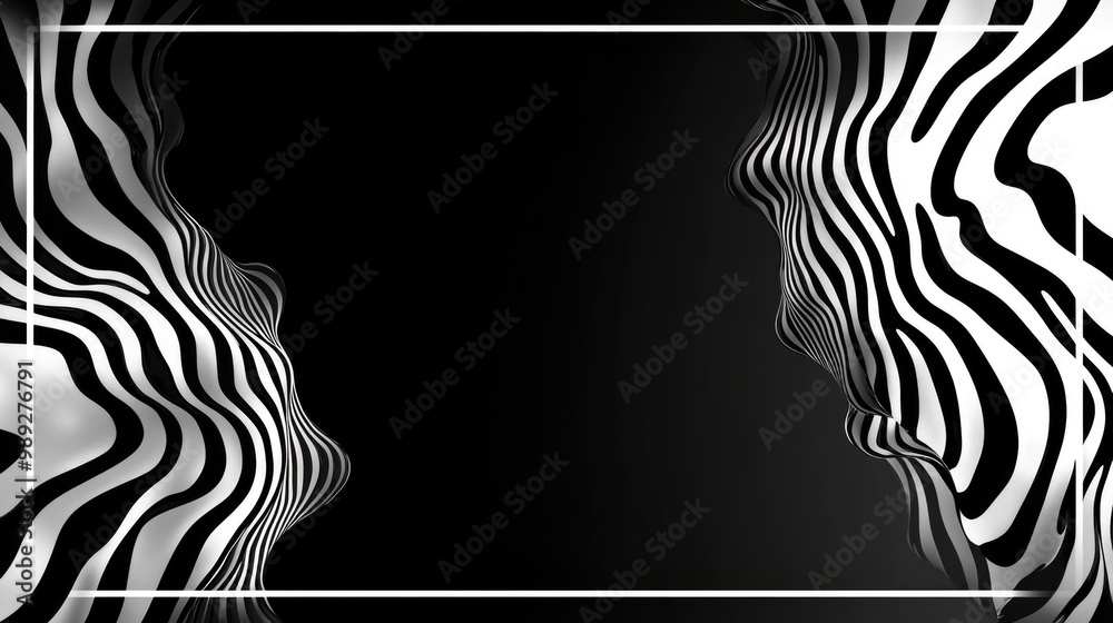 Fototapeta premium Abstract black and white wavy lines frame design
