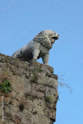 Blindfolded lion protecting the city of Pisa, Italy