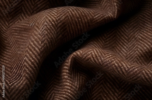 Chocolate Brown Herringbone Wool Fabric Texture