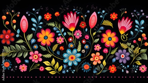 Colorful Floral Polish Folk Embroidery