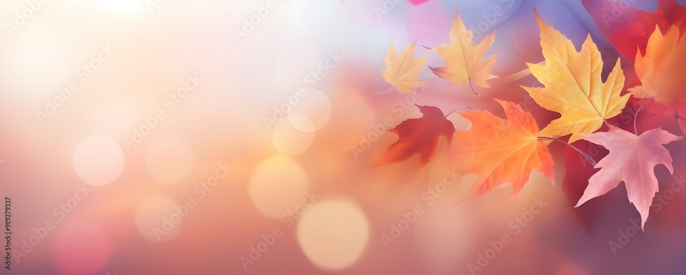 Autumn Leaves Banner with Sunlight and Blurred Background Autumn Leaves Banner with Sunlight and Blurred Background