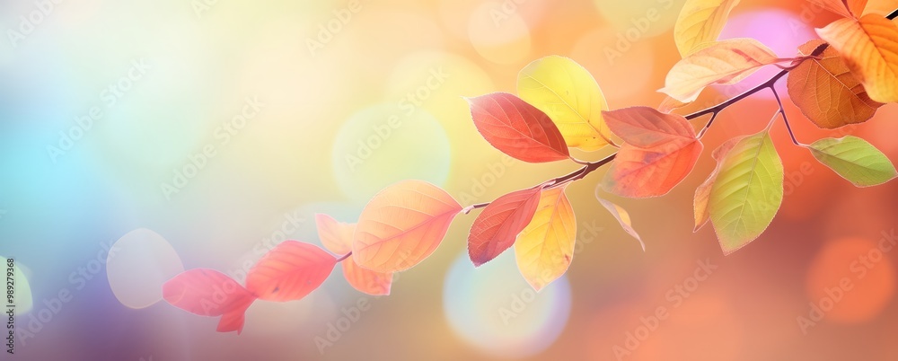 Autumn Leaves Branch Sunlight Blurred Background Autumn Leaves Branch Sunlight Blurred Background