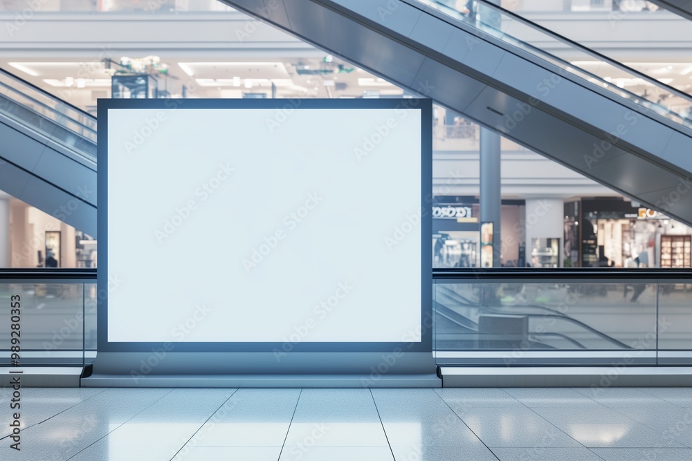 Fototapeta premium blank billboard in shopping mall with blurred background