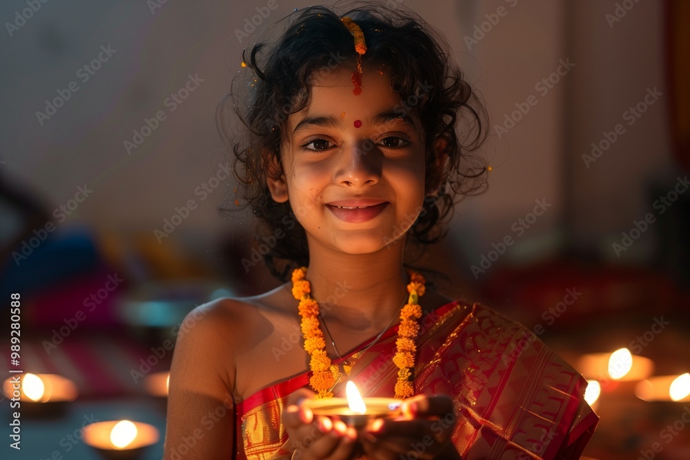 Indian child holding Diwali oil lamp Indian child holding Diwali oil lamp