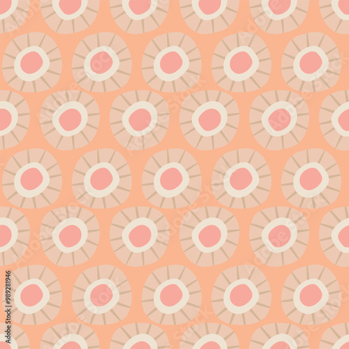 Cute pink flower heads vector seamless pattern background. Dense floral backdrop with irregular modern flower heads. Botanical simple repeat in brick layout for baby, kids, garden. Boho all over print