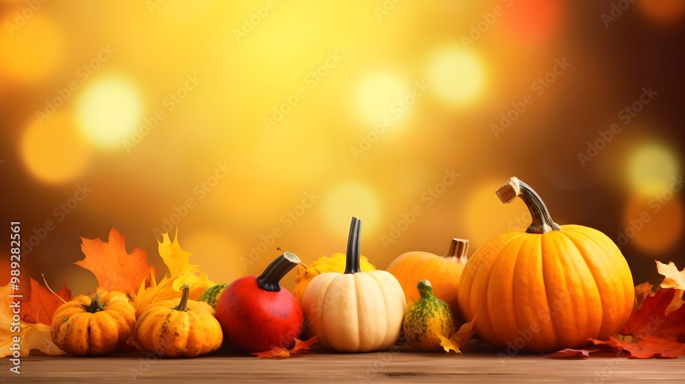 Autumn Harvest Pumpkins and Vegetables on Wooden Table Autumn Harvest Pumpkins and Vegetables on Wooden Table
