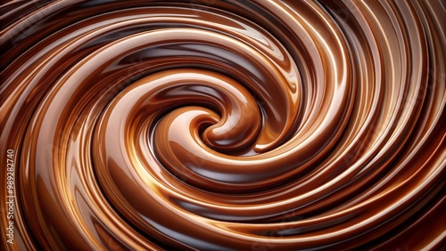 Liquid chocolate is swirling forming a delicious concentric pattern photo