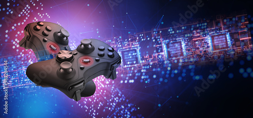 Video game concept. Cyber ​​sports. Blockchain concept for video games. Online games. Token games