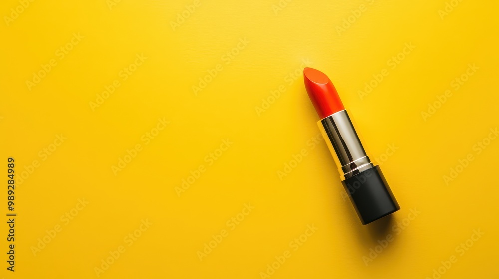 Obraz premium Vibrant Matte Orange Lipstick on Yellow Background