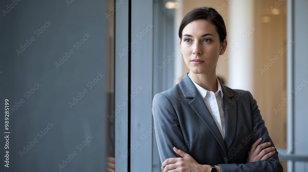 Businesswoman in gray suit on light background Businesswoman in gray suit on light background