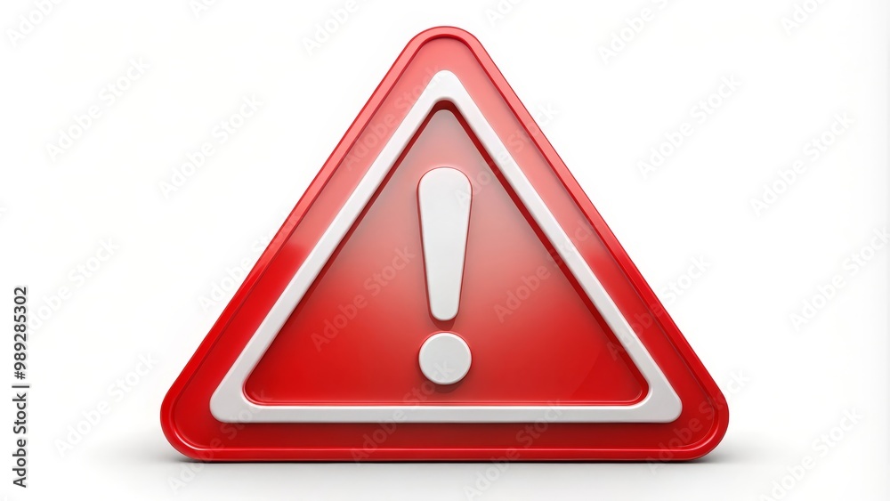 Red triangle warning sign is standing on a white background Red triangle warning sign is standing on a white background